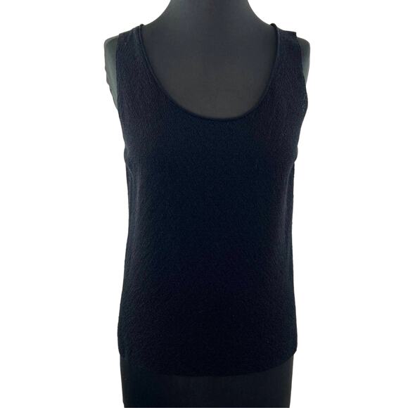 EILEEN FISHER Black Textured Knit Scoop Neck Sleeveless Wide Strap Tank Top M - Picture 1 of 6